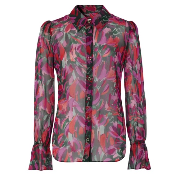 MILLY  Lacey Floral-Print Button-Down Top Small - Picture 1 of 12